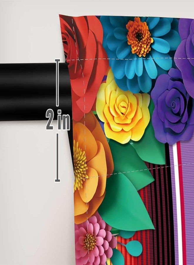 DOTOOMA 82 x 84 Inches Mexican Theme Paper Flowers Window Curtain Colorful Stripe Festival Celebration Carnival Bedroom Decoration Drapes 2 Panel Rod Pocket - Image 4